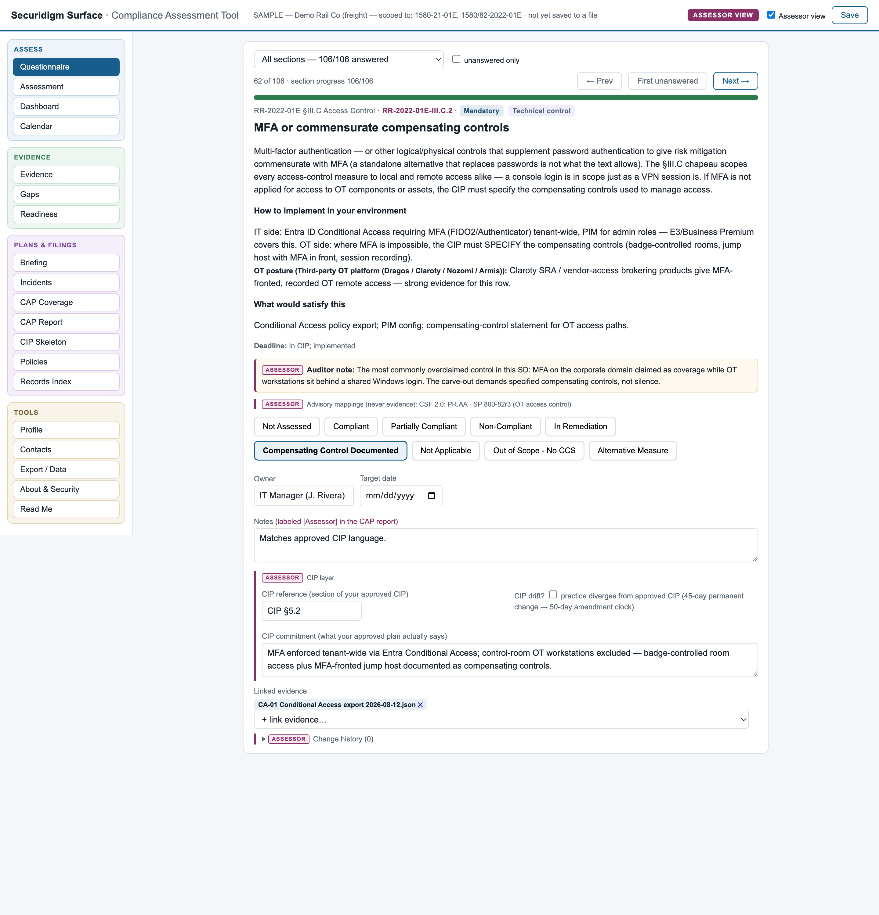 Assessor view with CIP commitment fields