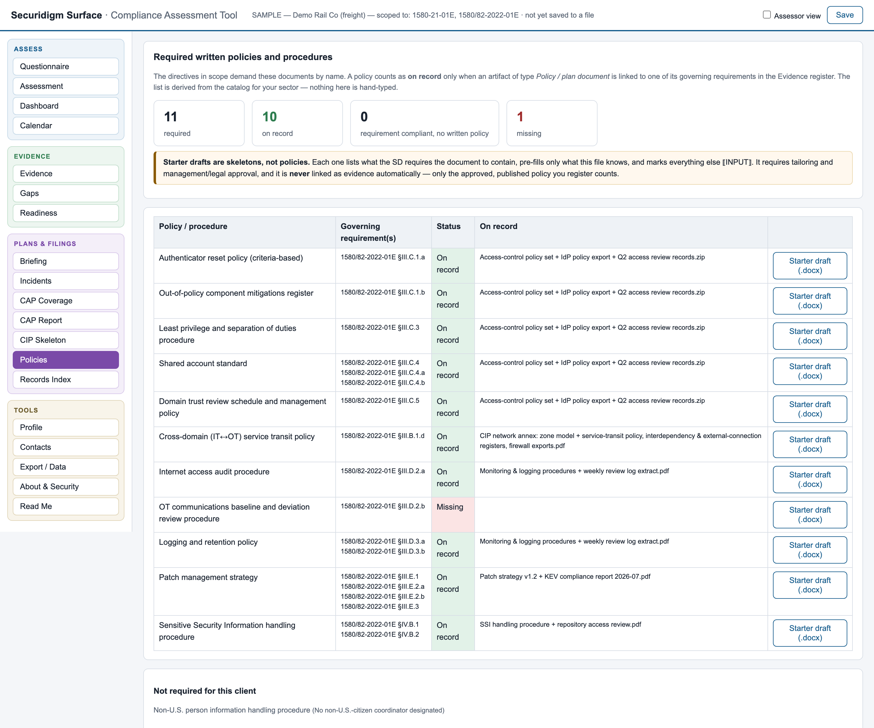 Required policies checklist